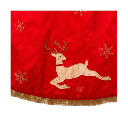 Kurt Adler 54" Red and Tan Patchwork Reindeer Running Tree Skirt