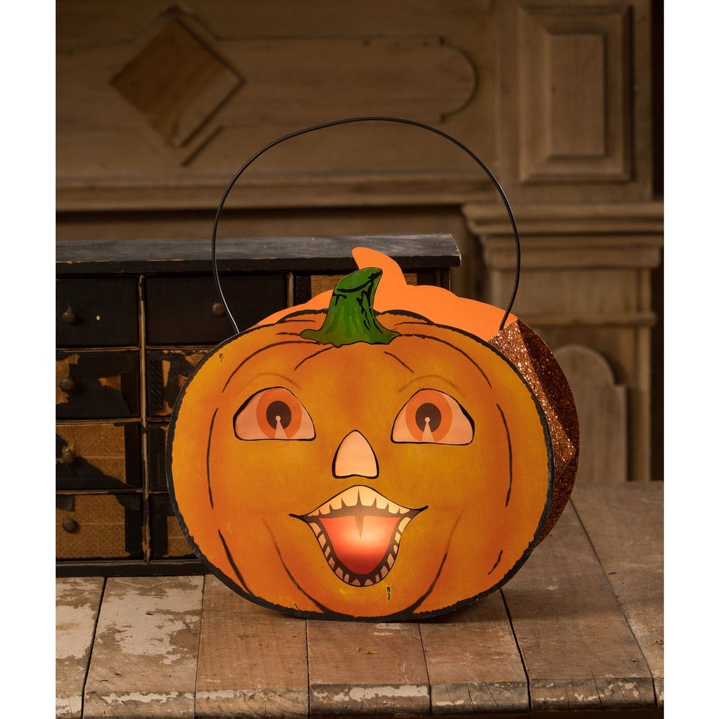 Bethany Lowe Mr. Pumpkin Halloween Lantern, Tin, Orange