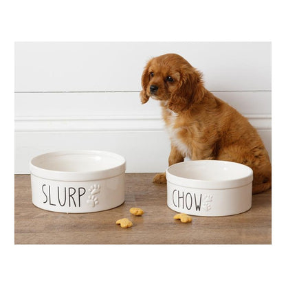 Your Heart's Delight Ceramic Dog Bowls - Slurp & Chow, Set of 2, White