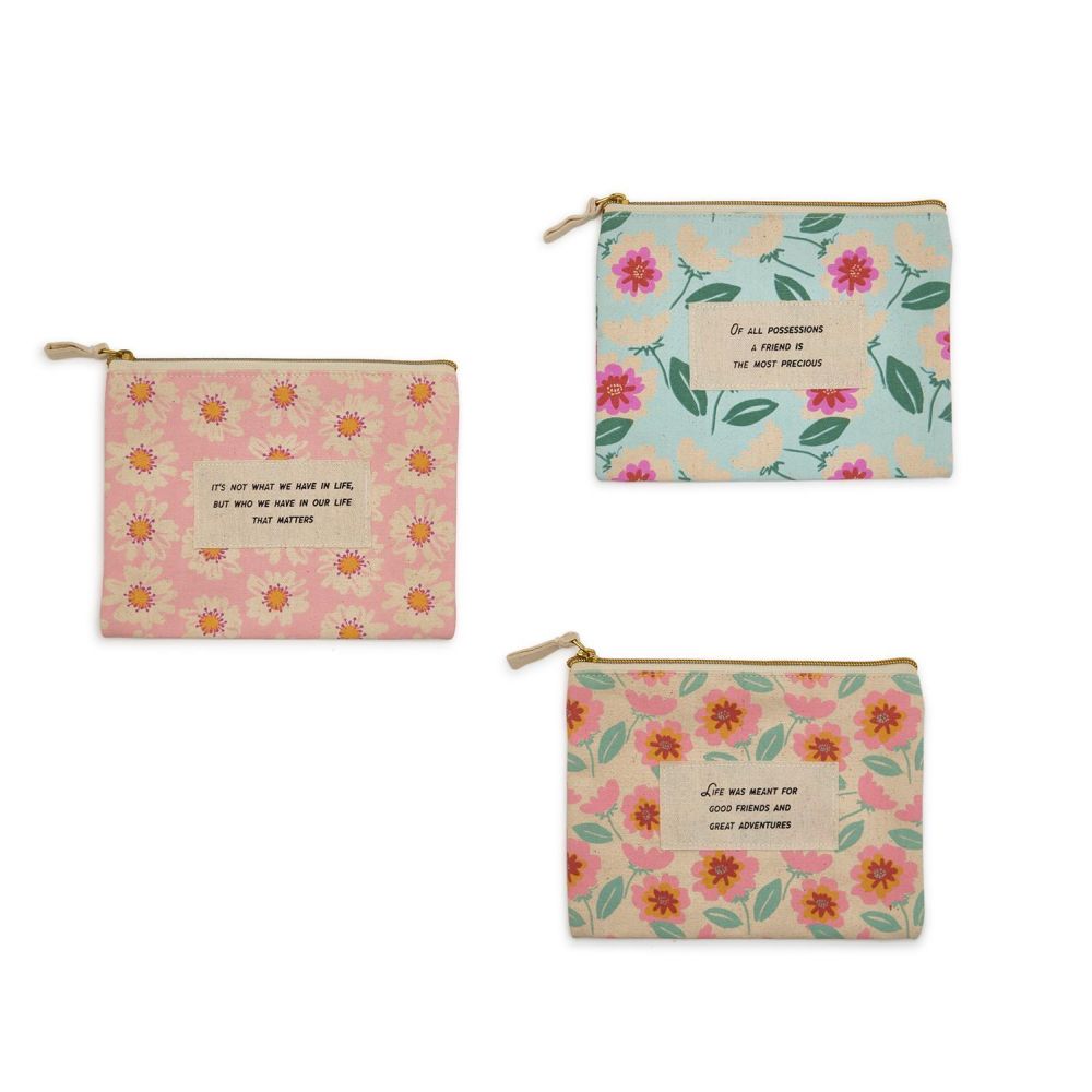 Two's Company Friendship Pouch Assorted 3 Floral Designs / Sayings