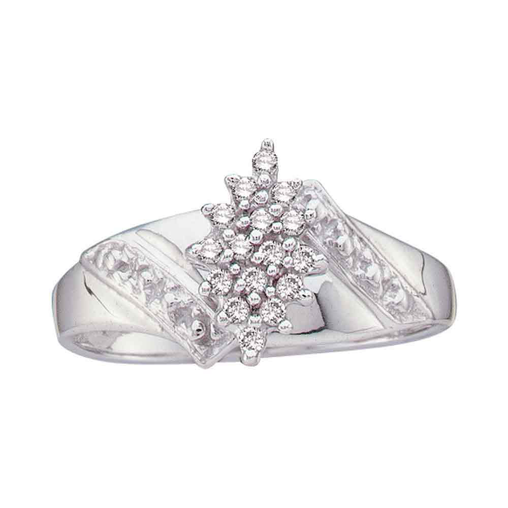 GND 10kt White Gold Womens Round Diamond Cluster Ring 1/10 Cttw