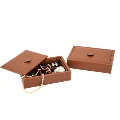 Brown "Croco" Leather Multi Compartment Valet Tray & Lid