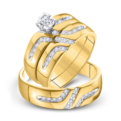 GND 10kt Yellow Gold His Hers Round Diamond Solitaire Wedding Set 1/4 Cttw