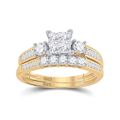 GND 14kt Yellow Gold Princess Diamond Bridal Wedding Ring Band Set 1 Cttw