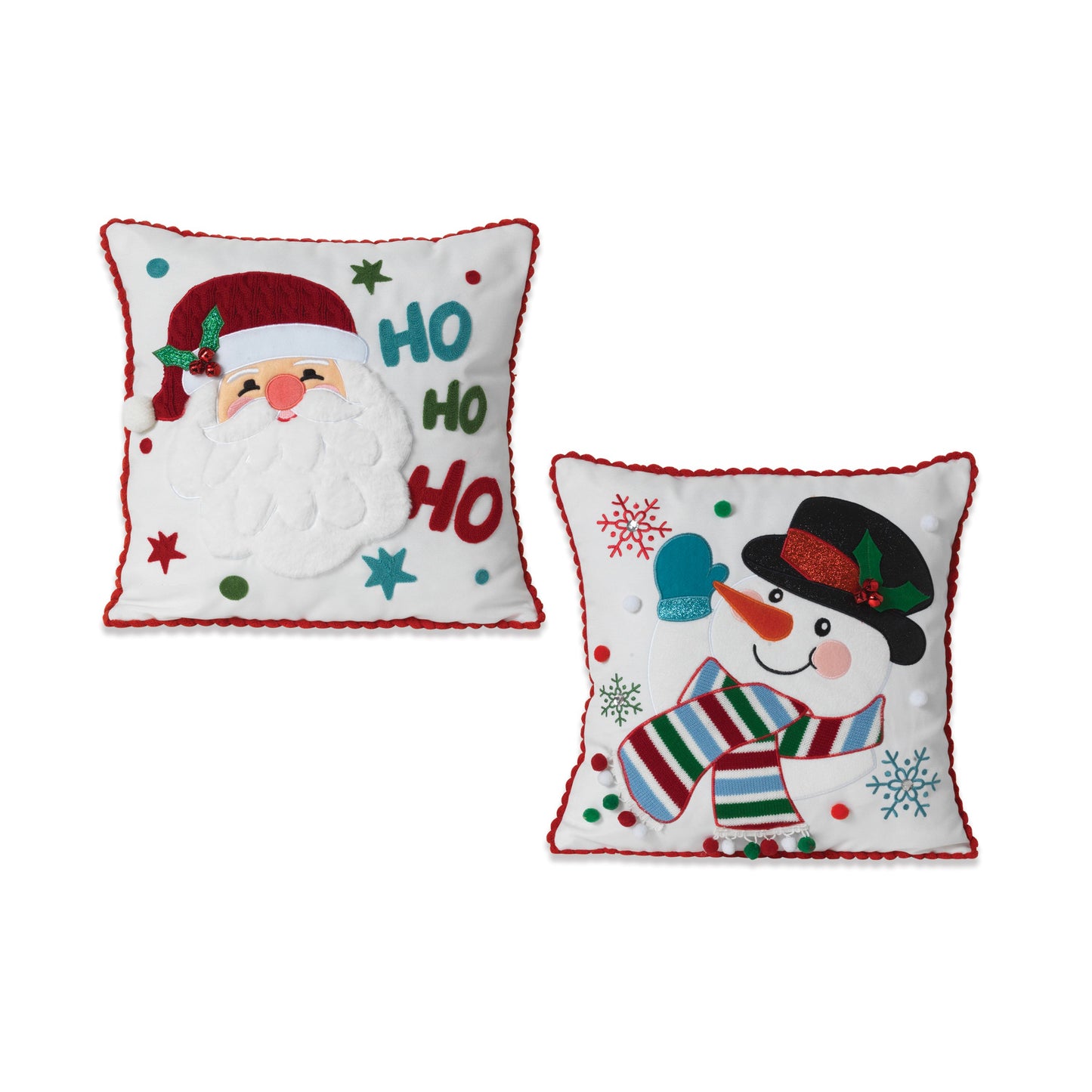 Gerson Company 16"L Fabric Holiday Snowman & Santa Design Pillow, 2 Asst
