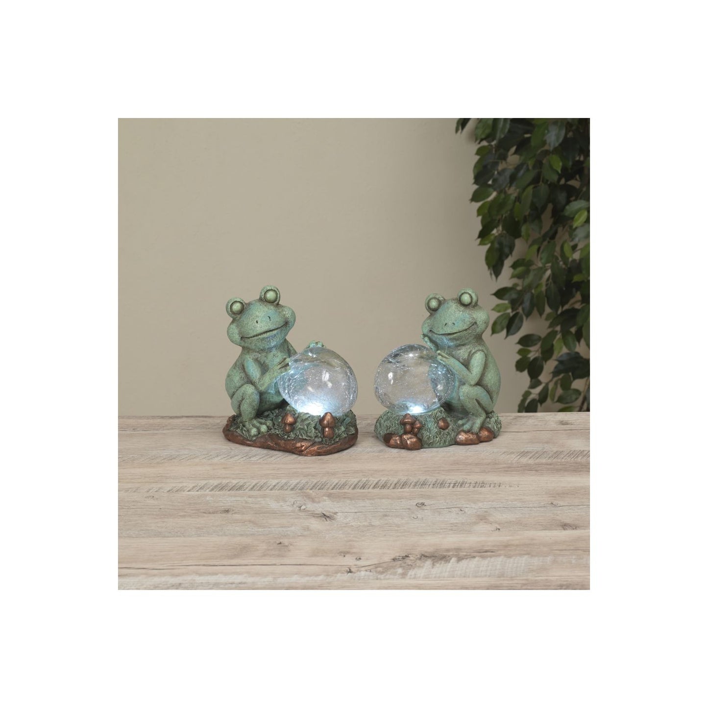 Gerson Company 8"H Solar Lighted Resin Frog W/ Crackle Glass Ball, 2 Assorted