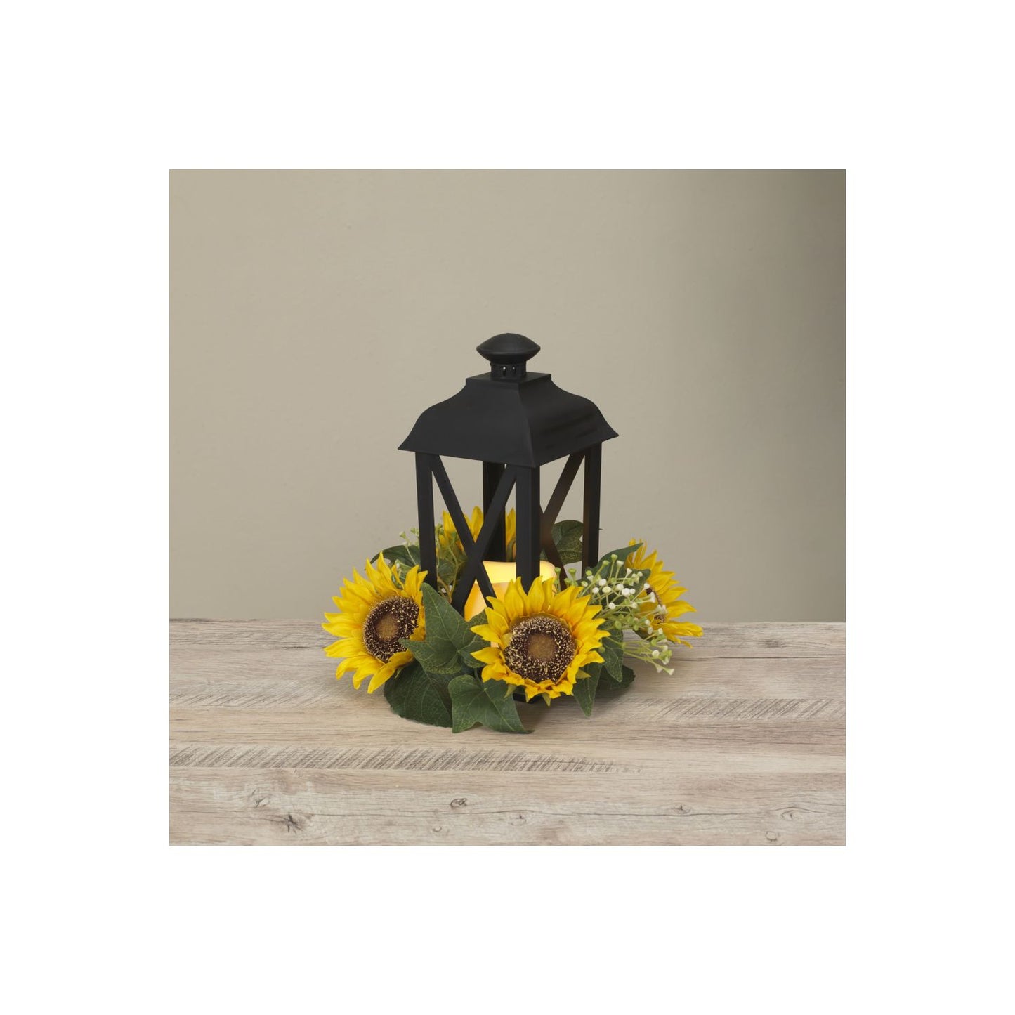 Gerson Company 13.5"D B/O Lighted Lantern W/ Sunflower Accent
