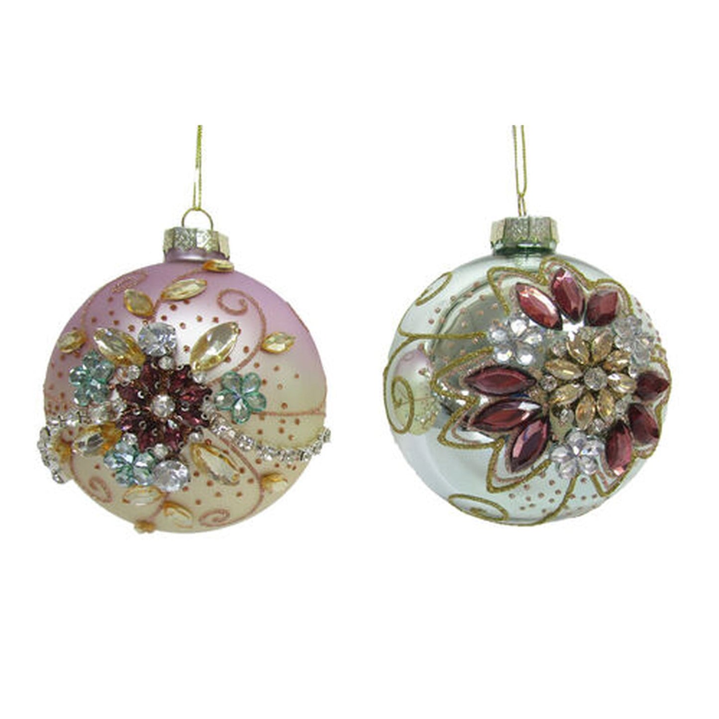 A Very Fairy Christmas Set Of 2 Assortment Jeweled Purple / Blue Ornaments