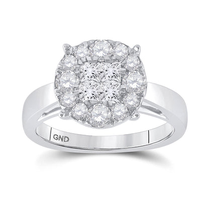 GND 14kt White Gold Princess Diamond Cluster Bridal Engagement Ring 1 Cttw
