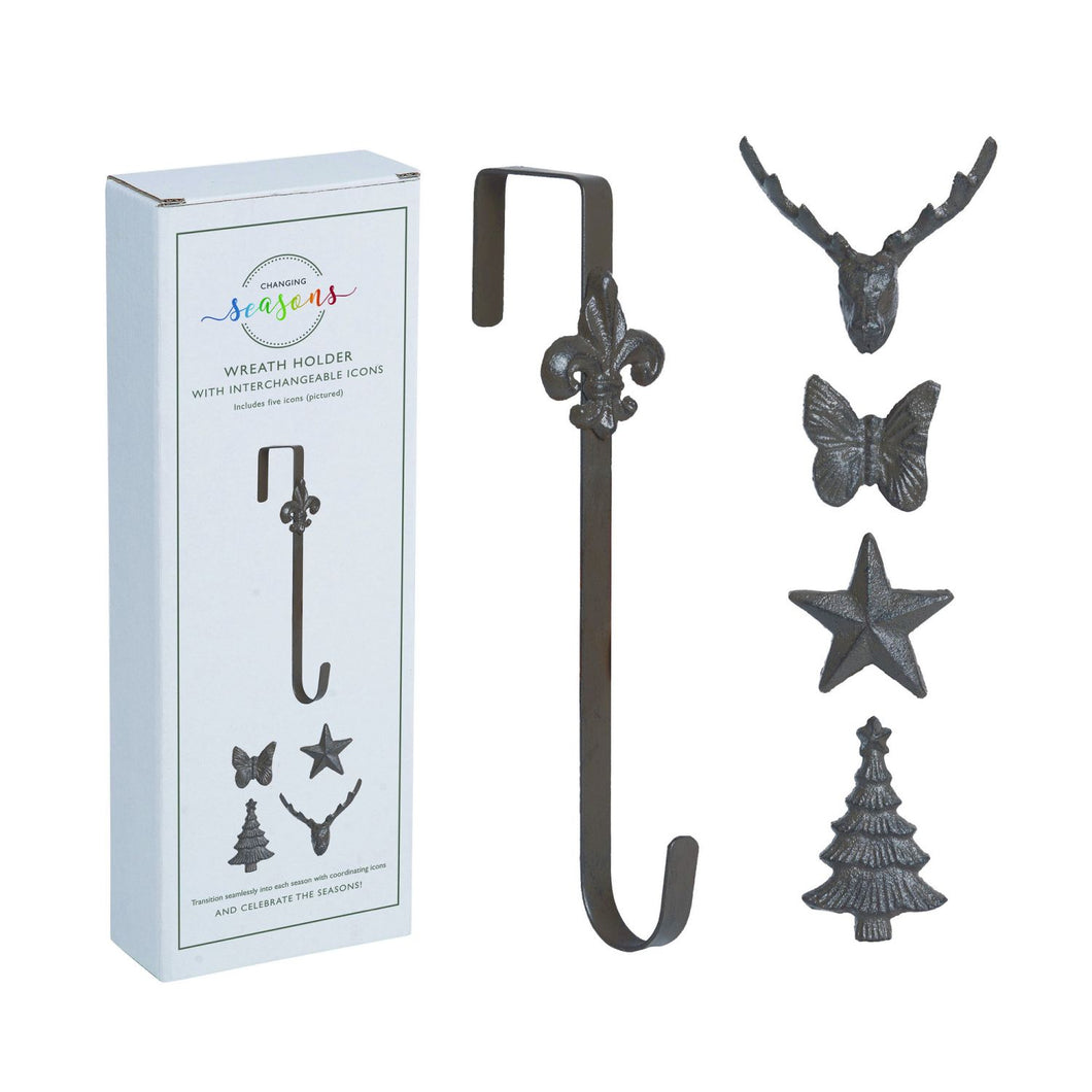 Transpac Iron Changing Seasons Wreath Holder With Icons In Box Set