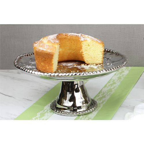 Pampa Bay Verona Porcelain Round Cake Stand, Silver, 5 x 11 inches