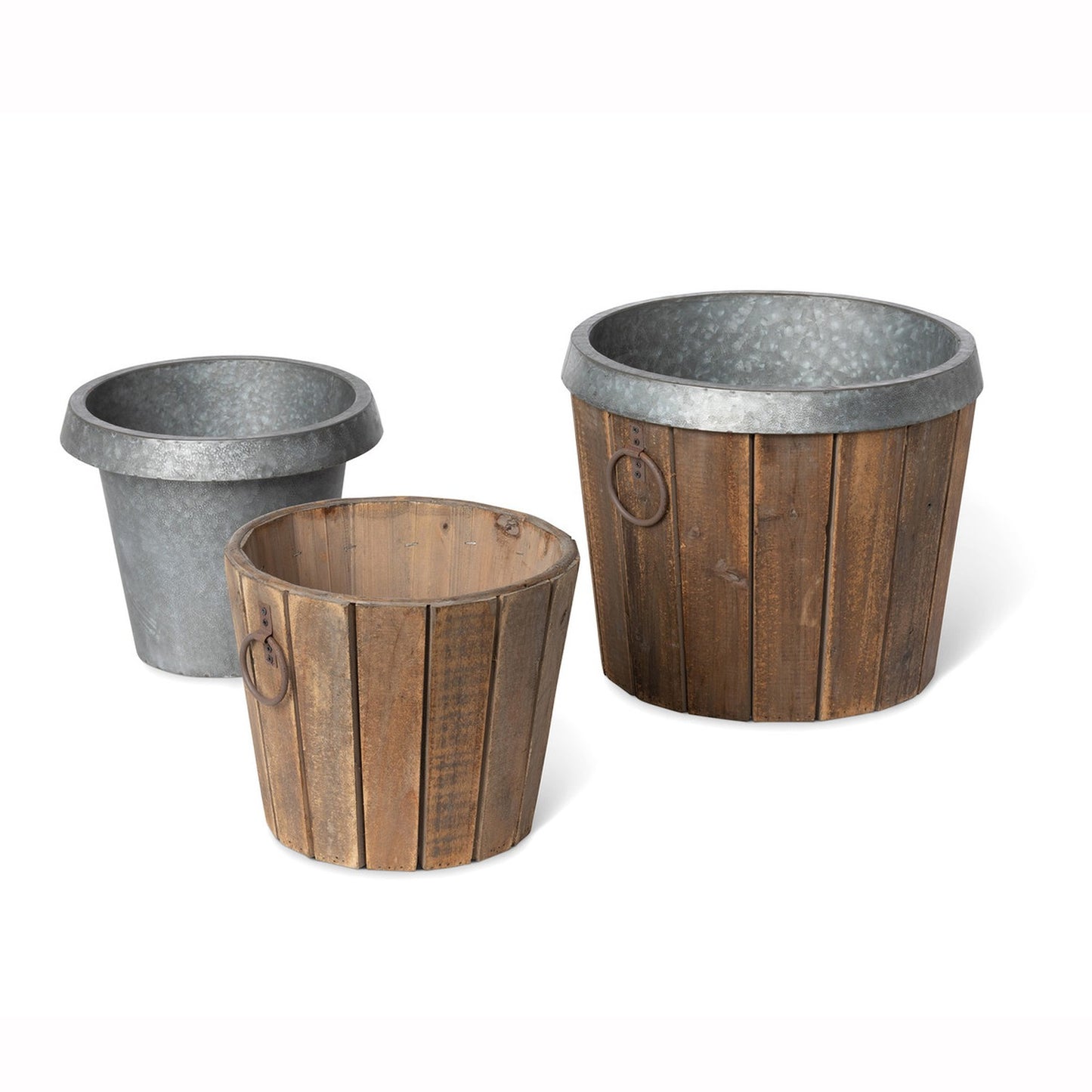 Park Hill Collection Garden Floral Galvanized Lined Wooden Planters Set of 2