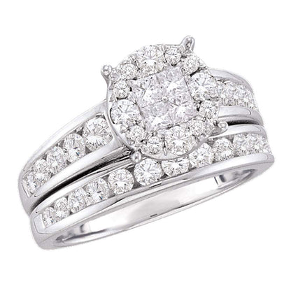 GND 14kt White Gold Princess Diamond Bridal Wedding Ring Band Set 1-3/8 Cttw