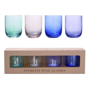 Transpac Glass Retro Modern Rocks Glass Gift Set In Package, Set Of 4