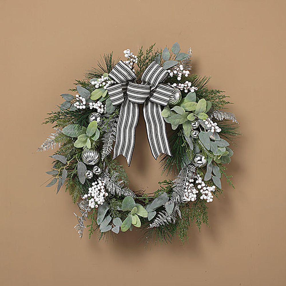 Gerson Company 24" Holiday Pine & Berry Wreath with Bow