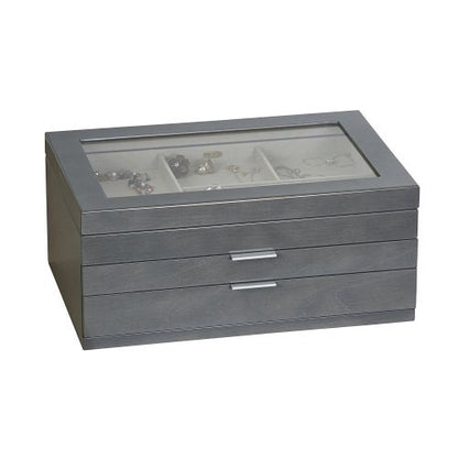 Mele & Co. Dove Grey Glass Top Wooden Jewelry Box, Gray Finish