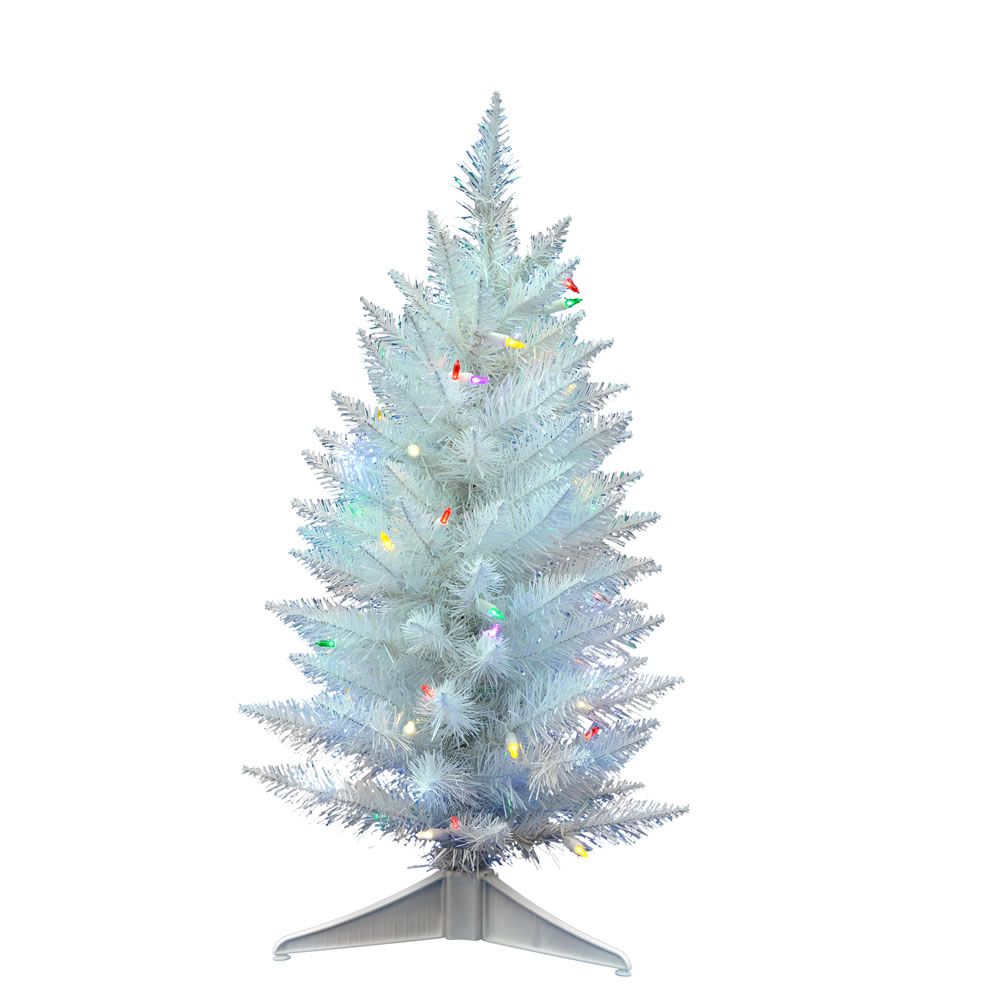 Vickerman 30" Sparkle White Spruce Pencil Christmas Tree, Multi-Color LED Lights