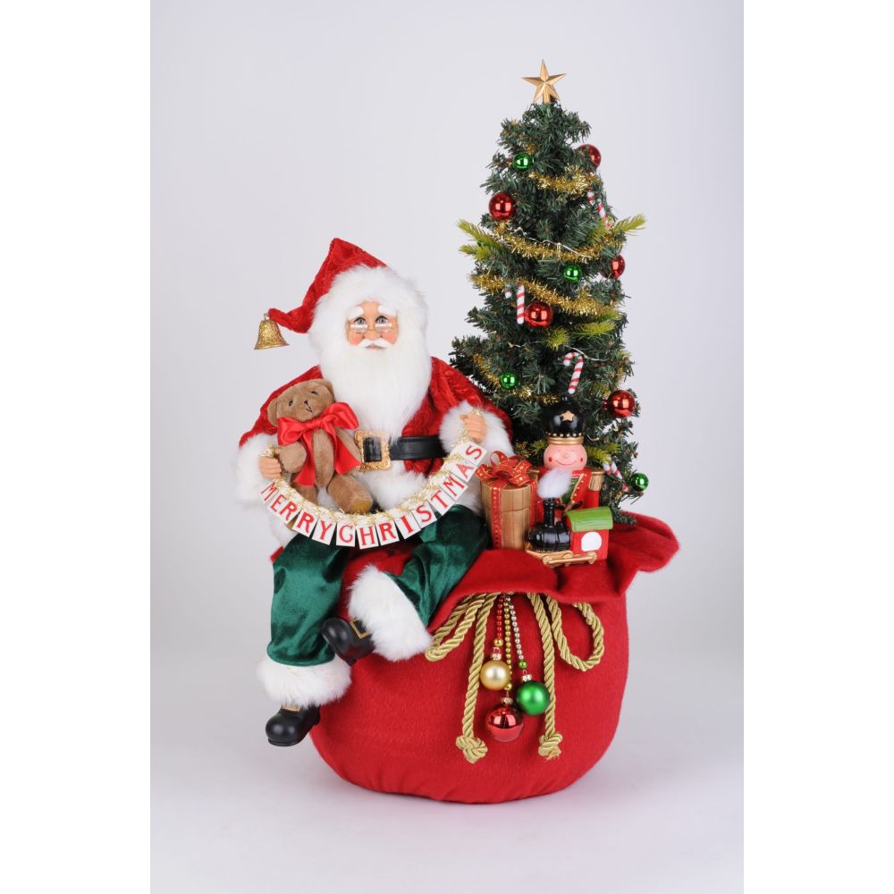 Karen Didion Originals Lighted Merry Christmas Toy Bag Santa Figurine, 27 Inches.