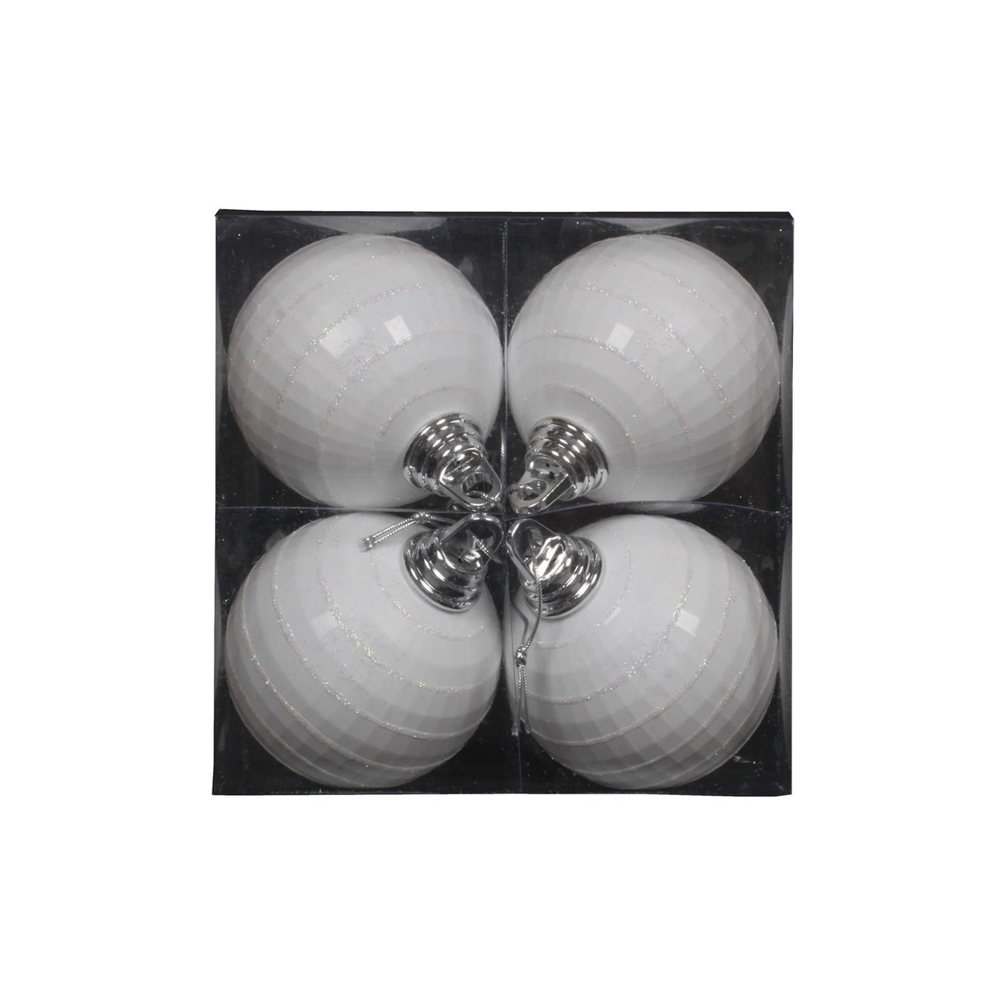 Vickerman 4" White Shiny And Matte Mirror Ball Christmas Ornament, 4 Per Box
