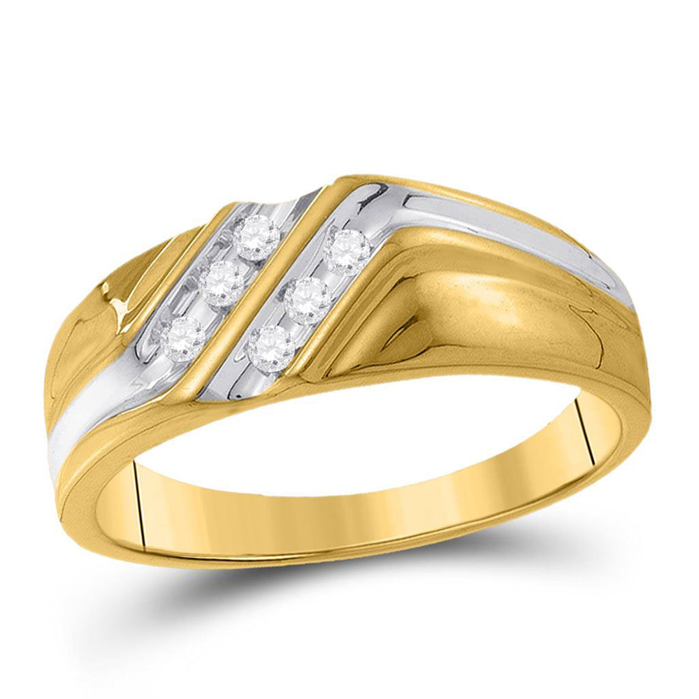 GND 10kt Two-tone Gold Mens Round Diamond Wedding Band Ring 1/8 Cttw