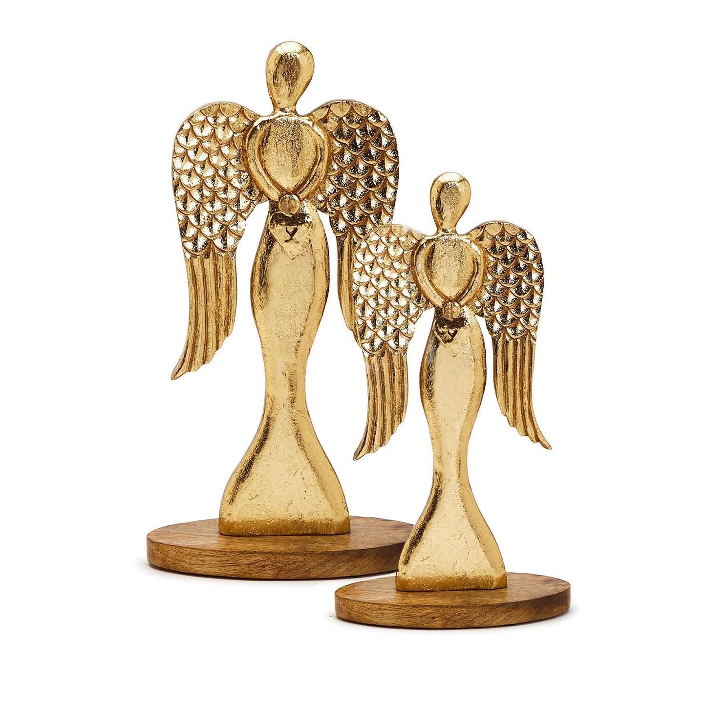 Two's Company Set of 2 Hand-Crafted Angels with Gold Leaf Accent in 2 Sizes