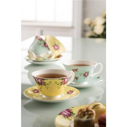 Aynsley Archive Rose Teacups and Saucers, Set of 4, Blue, China