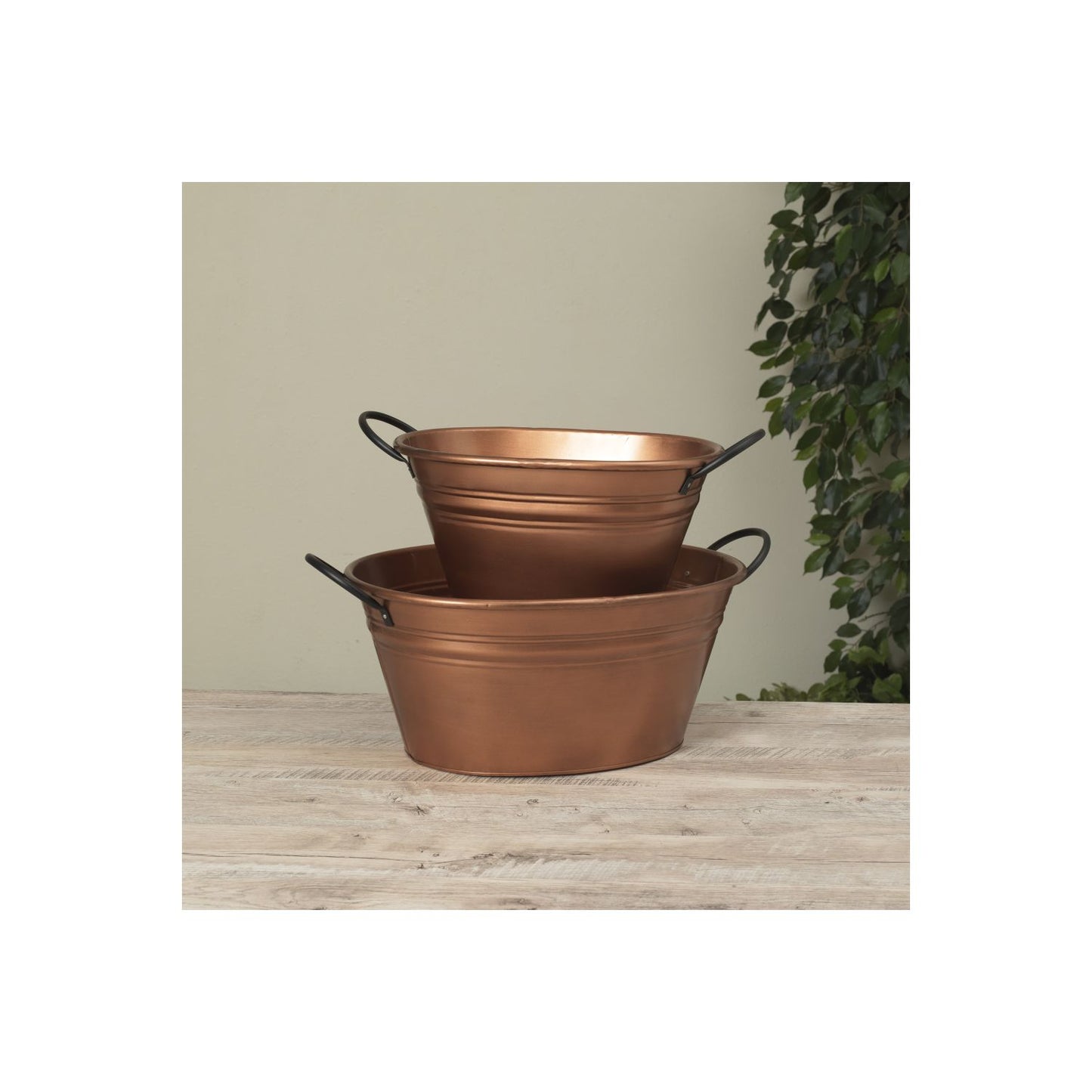Gerson Company Set of 2 Nesting Antique Copper Metal Buckets
