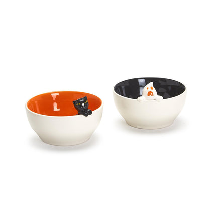 Two's Company Boo Buddies Set of 2 Hand-Painted Bowls in 2 Designs: Ghost & Cat