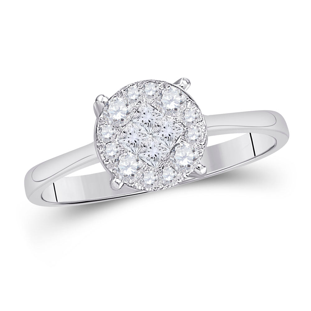 GND 14kt White Gold Princess Diamond Cluster Wedding Engagement Ring 1/2 Cttw
