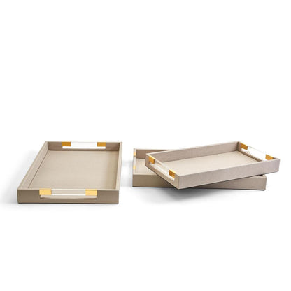 Two's Company Tozai Taupe Set of 3 Decorative Rectangle Trays w/ Acrylic Handle