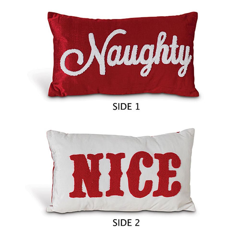 Gerson Company 20" Fabric "Naughty" & "Nice" Pillow