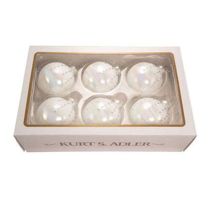 Kurt Adler 80Mm Glass Pearl White Ball Ornament, Set of 6