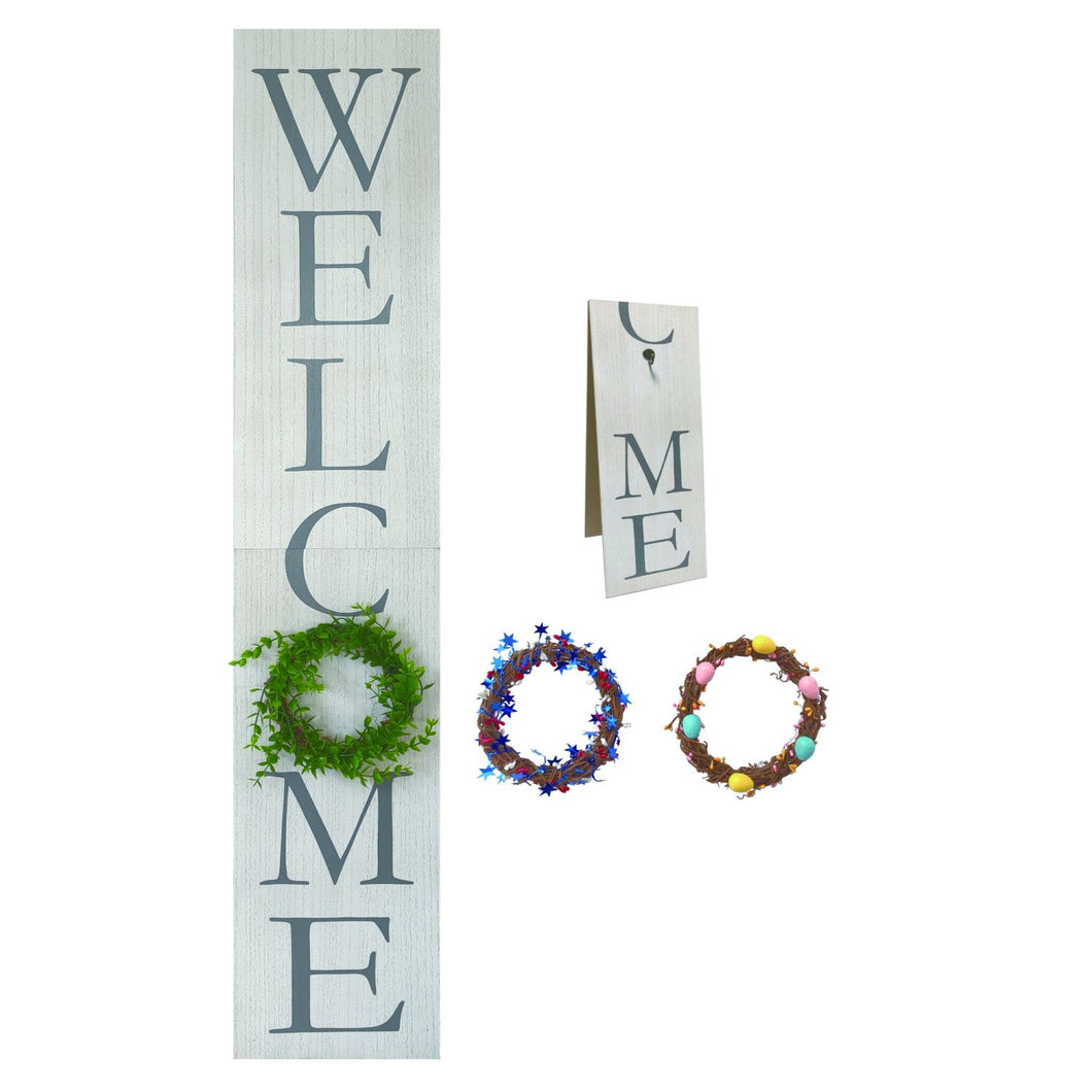 Transpac MDF Collapsible Welcome Sign With Interchangeable Wreaths Set