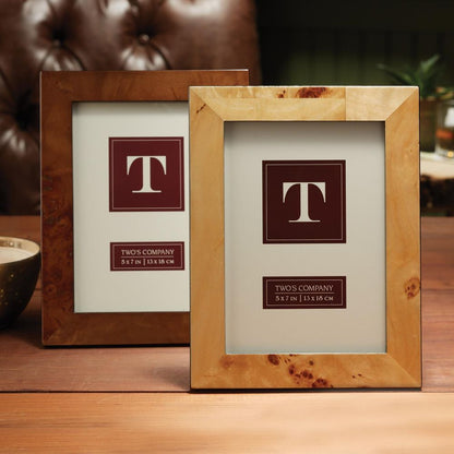 Two's Company Burled Wood 5" X 7" Photo Frame In Gift Box Assorted 2 Colors.