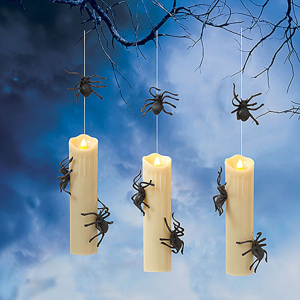 Set of 3 7.8" B/O Lighted Hanging Halloween Spider Candles with Remote Control