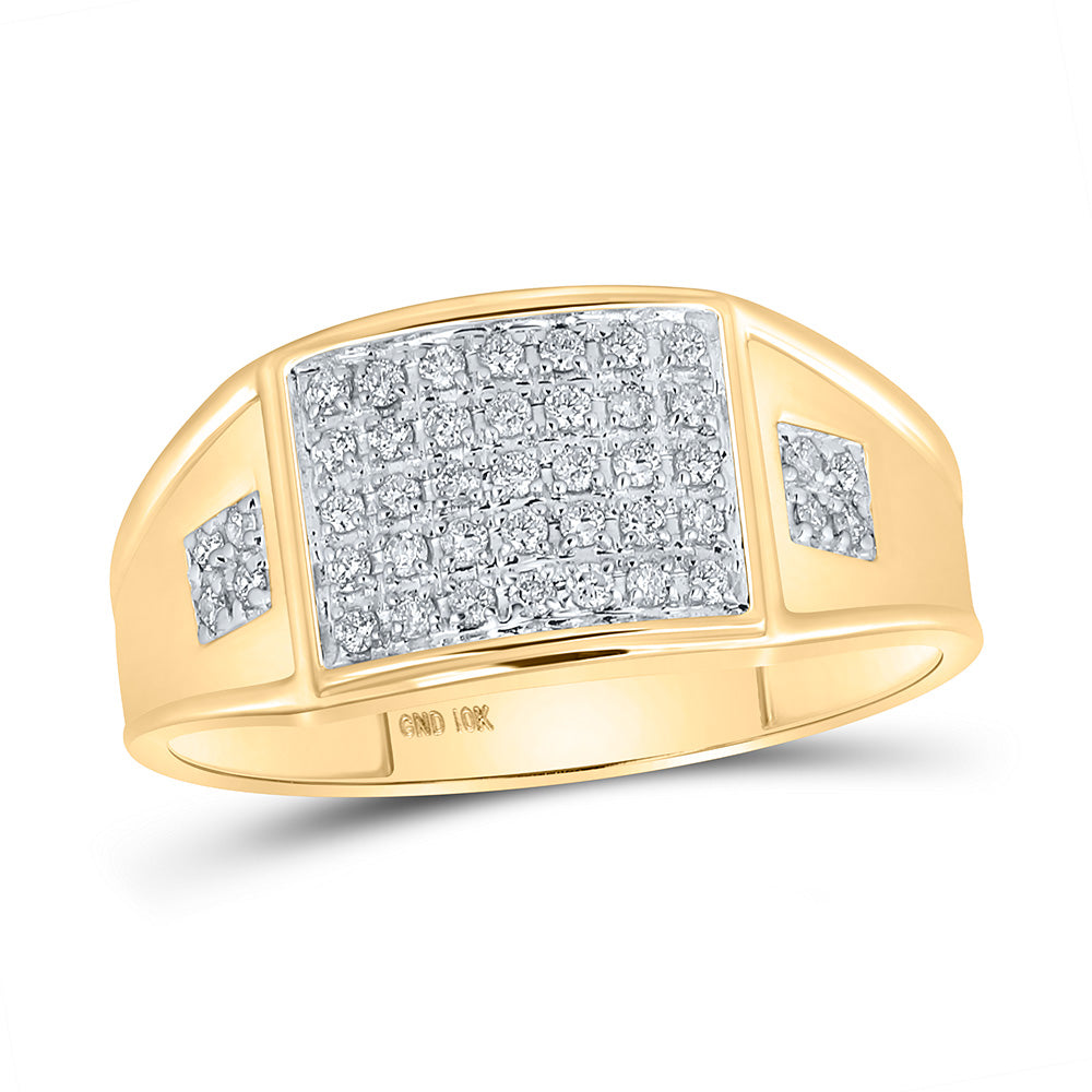 GND 10kt Yellow Gold Mens Round Prong-set Diamond Square Cluster Ring 1/4 Cttw