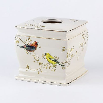 Avanti Linens Gilded Birds Tissue Box Cover, Ivory