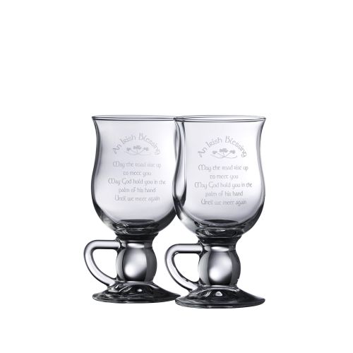 Galway Irish Blessing Latte Pair, Clear, Crystal