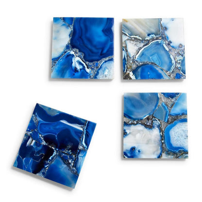 Two's Company Tozai Set of 4 Blue Agate Coasters with Resin Base