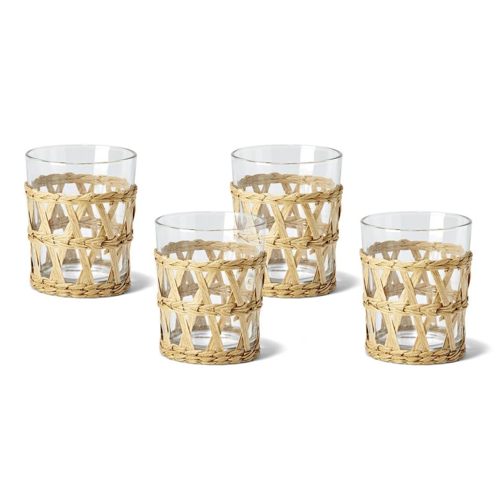 Two's Company Island Chic Drinking Glass, 24 Pieces, Hand-Woven Lattice