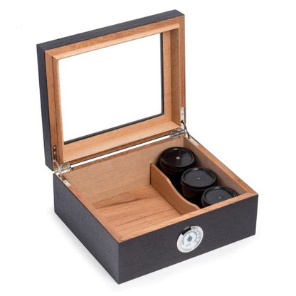 Bey Berk "Espresso" Wood Humidor with Black Canisters.