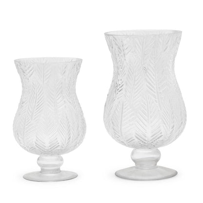 Two's Company Fern Decorative Vase / Hurricane - Glass, Set of 2.