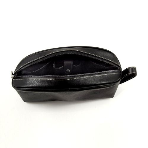 Black Leather Toiletry Bag With 6 Inside Compartments