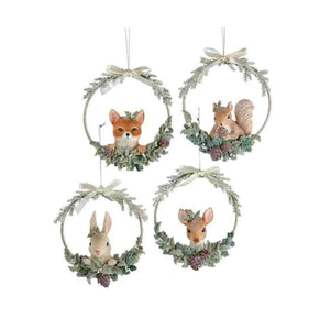 5" Animal Head With Decorated Wire Frame Ornaments, Set Of 4, Assortment
