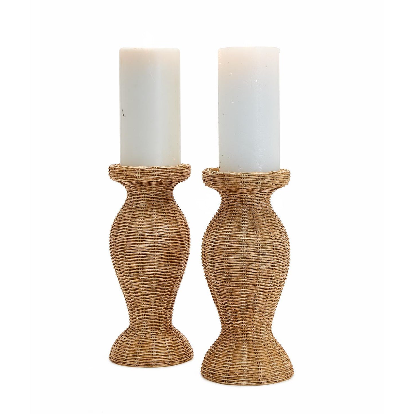 Two's Company Set Of 2 Decorative Basket Weave Pattern Pedestal Candleholder