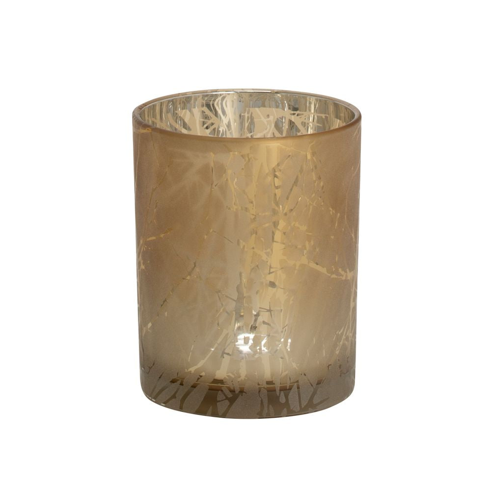 Torre & Tagus Branch Silhouette Etch Gold Glass Hurricane Vase Candleholder