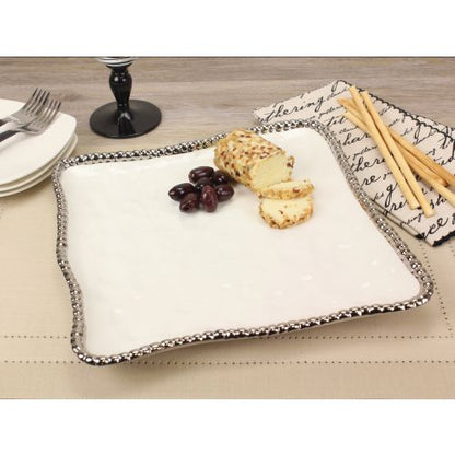 Pampa Bay Salerno Porcelain Square Serving Platter, White, 11 inches