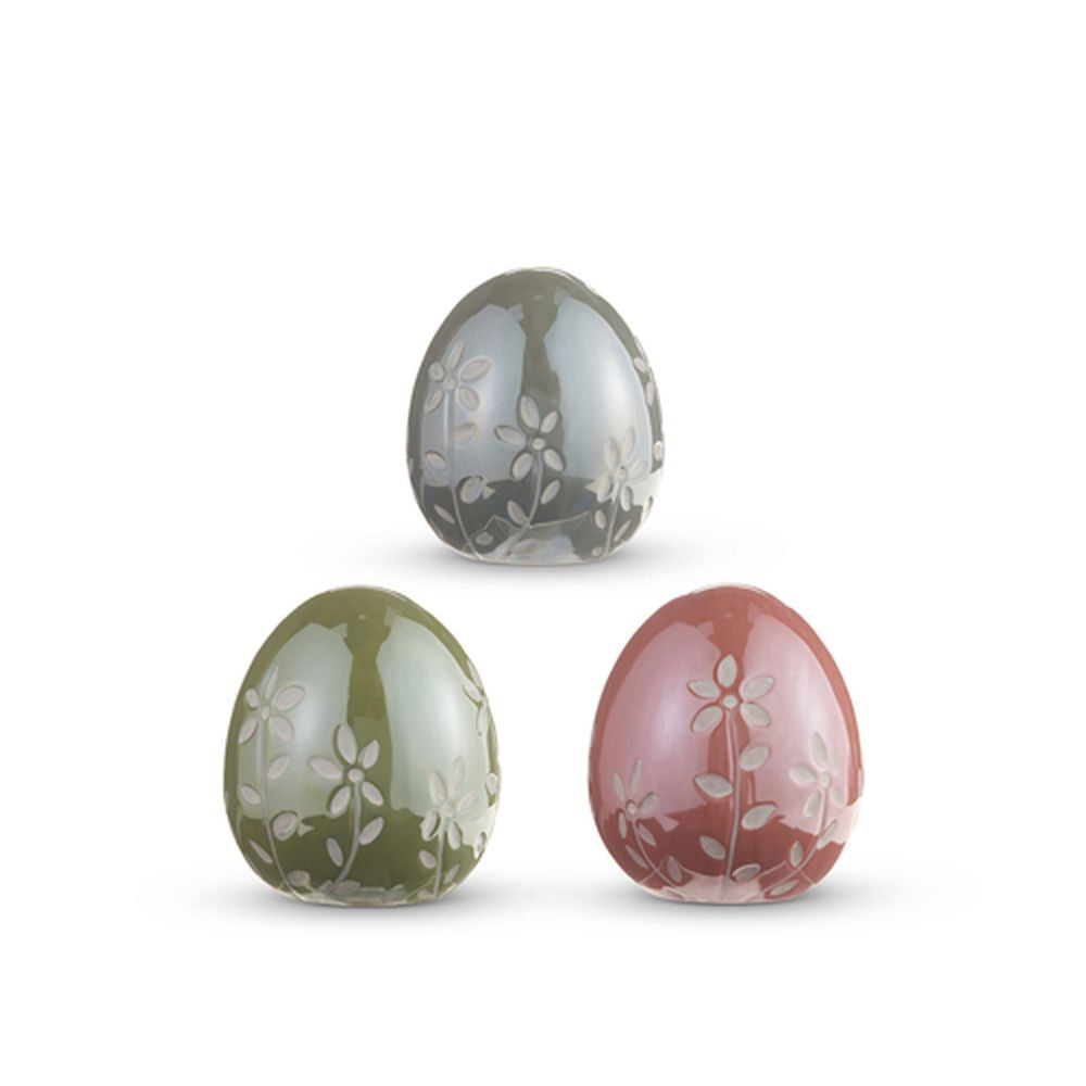 Raz Imports 2024 Easter Floral Ceramic Egg, Asst of 3