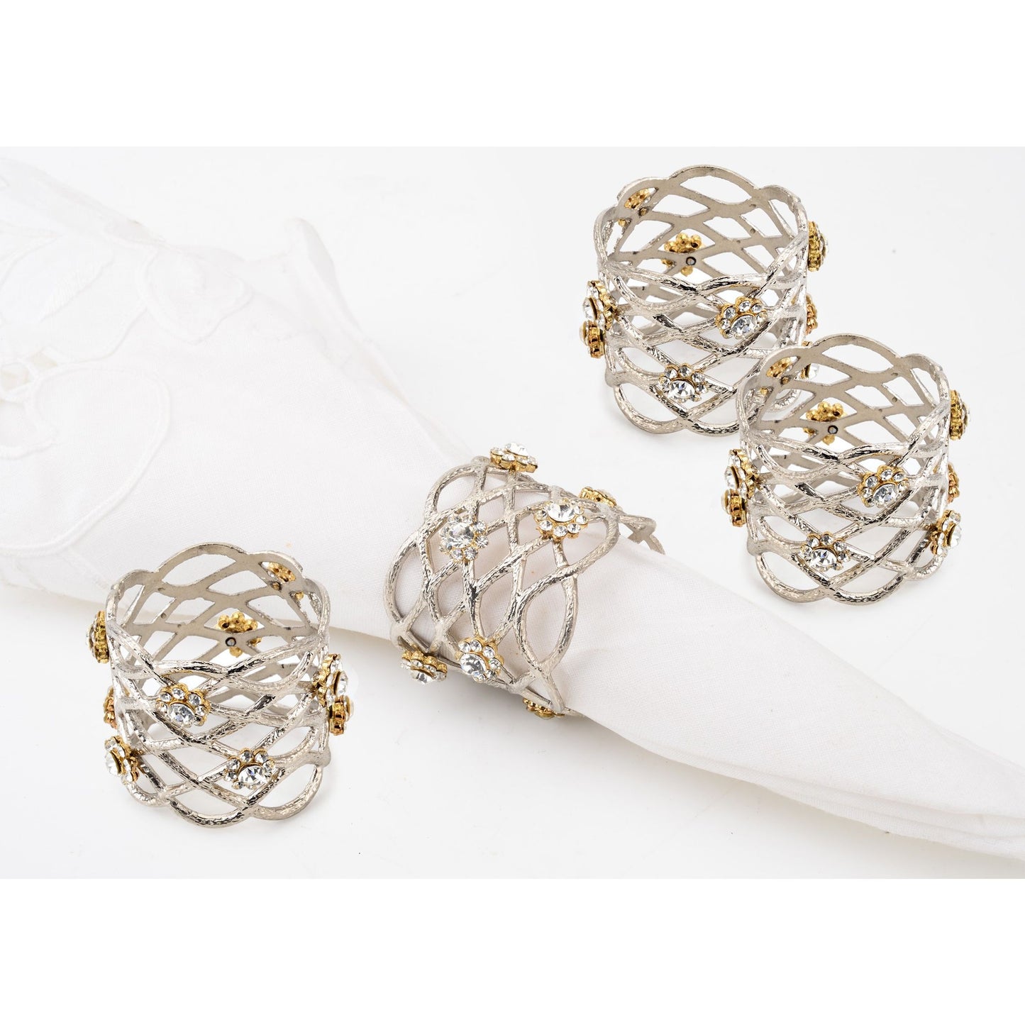 Classic Touch Decor Set 4 Napkin Rings, Nickelplated, 2"
