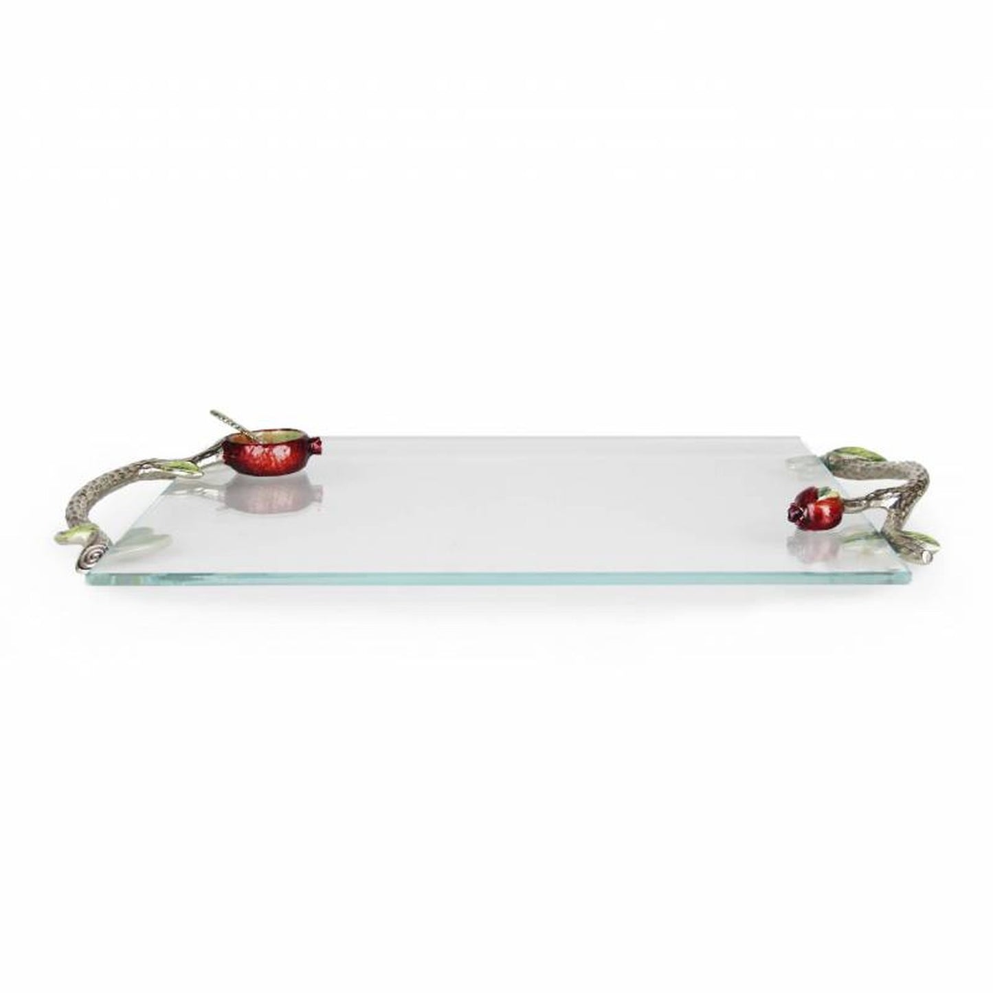 Quest Collection Pomegranate Glass Tray with Attached Bowl